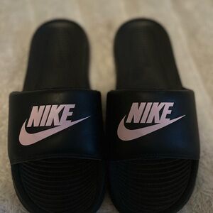 Nike Black Slides with Light Pink Accents